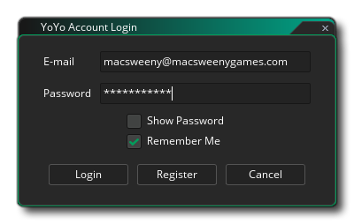 Écran de connexion de GameMaker Studio 2