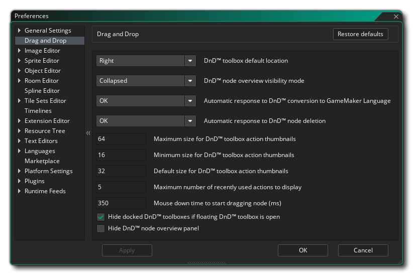 Préférences de glisser-déposer