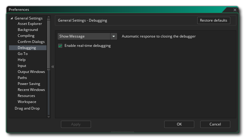 Les préférences de débogage