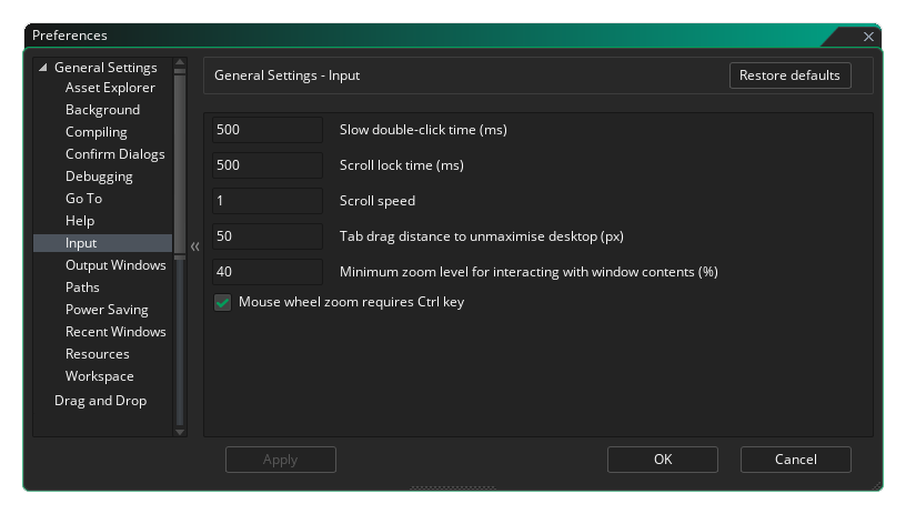Les préférences d'entrée