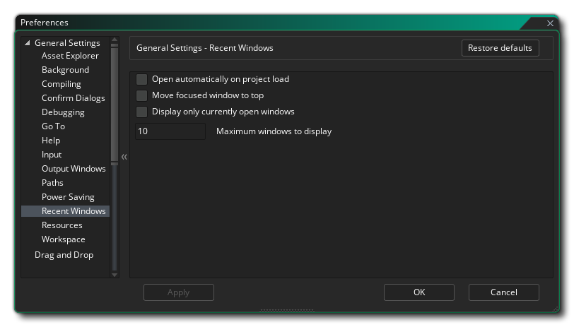 Les préférences Windows récentes