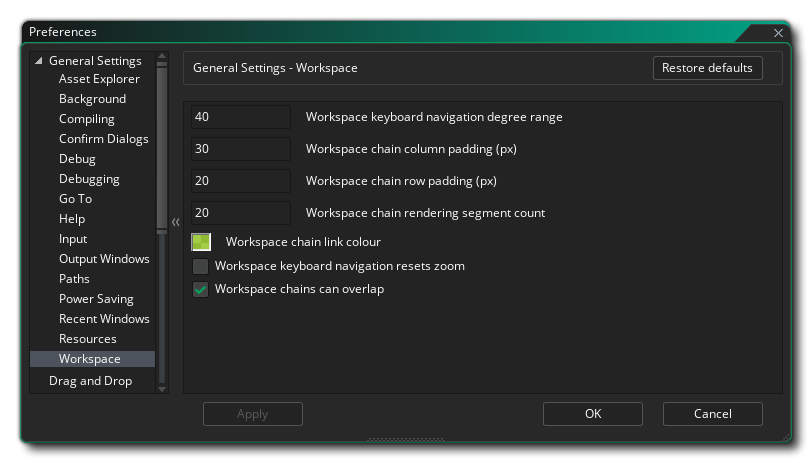 Les préférences de l'espace de travail