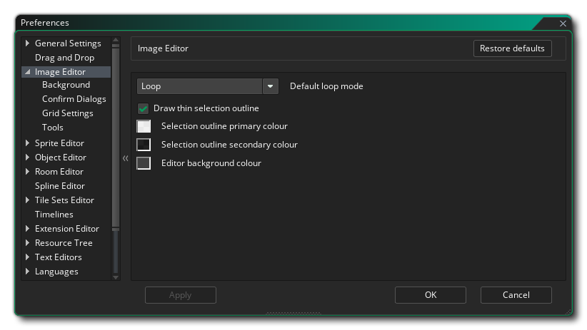 Les préférences de l'éditeur d'images