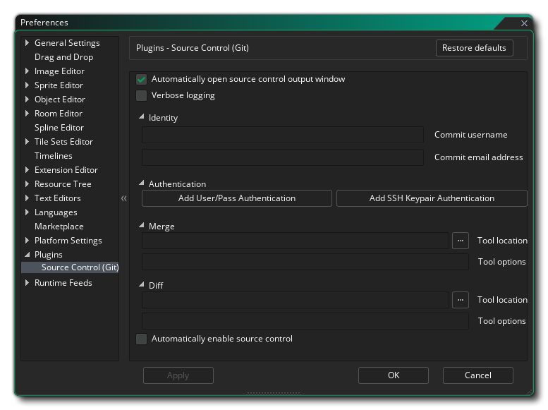 Plugins Git SCM Préférences
