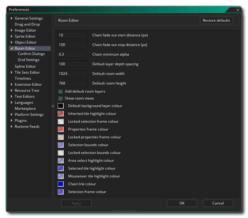 Les préférences de l'éditeur de pièces