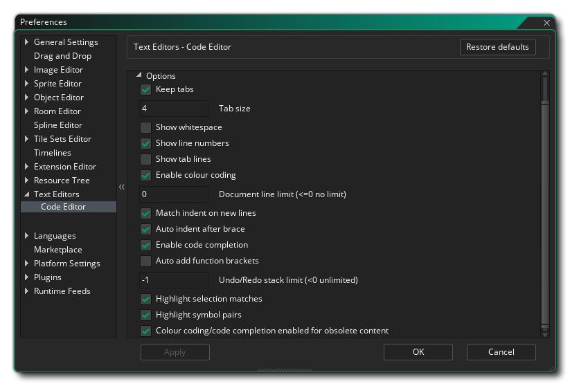 Les préférences de l'éditeur de code