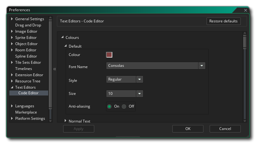 Les préférences de couleur de l'éditeur de texte
