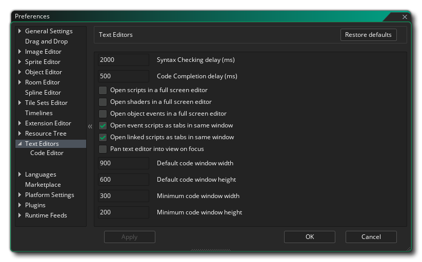 Préférences de l'éditeur de texte