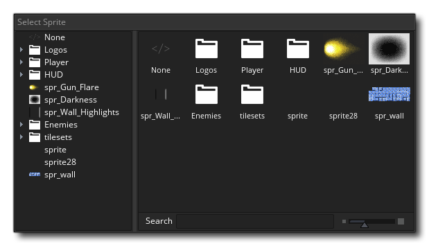 La fenêtre de l'explorateur d'actifs