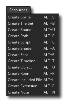 Menu des ressources IDE