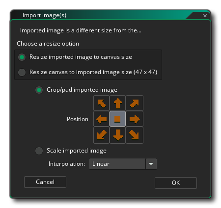 Fenêtre d'importation d'Image Editor
