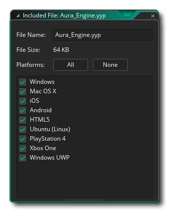 Propriétés du fichier inclus