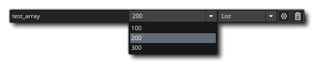 Liste de l'éditeur d'objets Liste des valeurs de variable