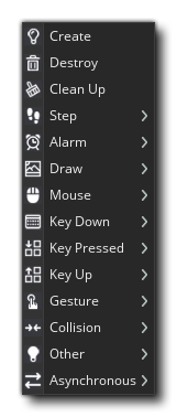 Liste des événements de l'éditeur d'objets