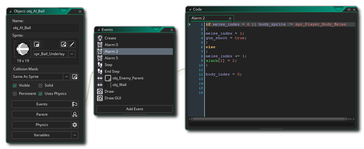 Vue des événements de l'éditeur d'objets