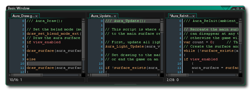 Panneaux de l'éditeur de scripts