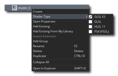 Shader Editor Menu RMB