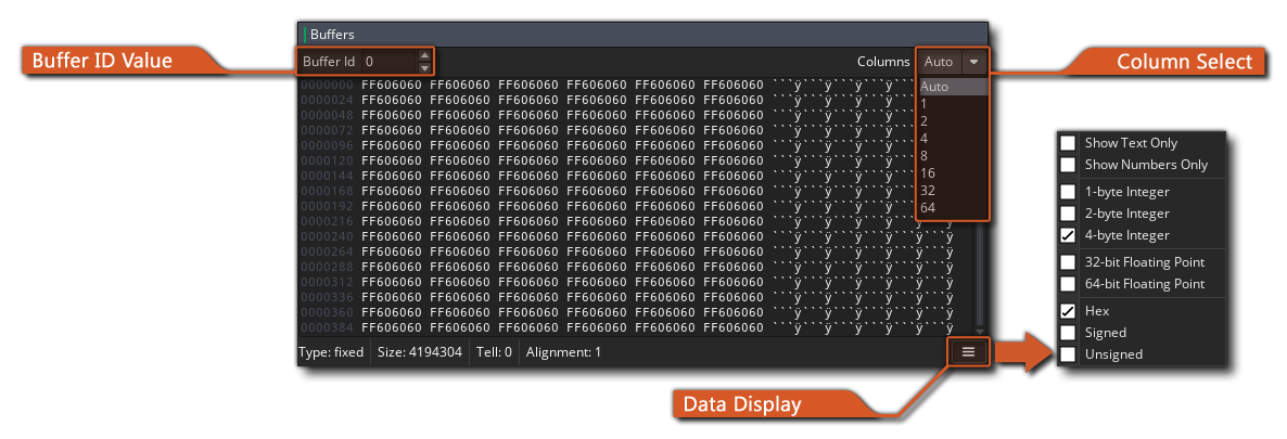 Fenêtre de tampon de débogage