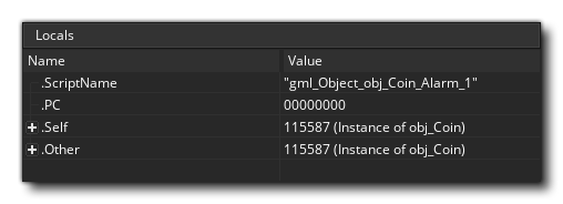Fenêtre Déboguer les variables locales