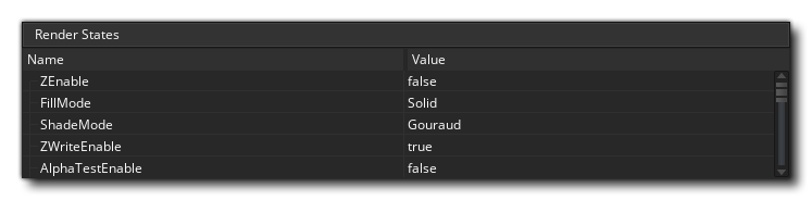 Fenêtre Debug Render State