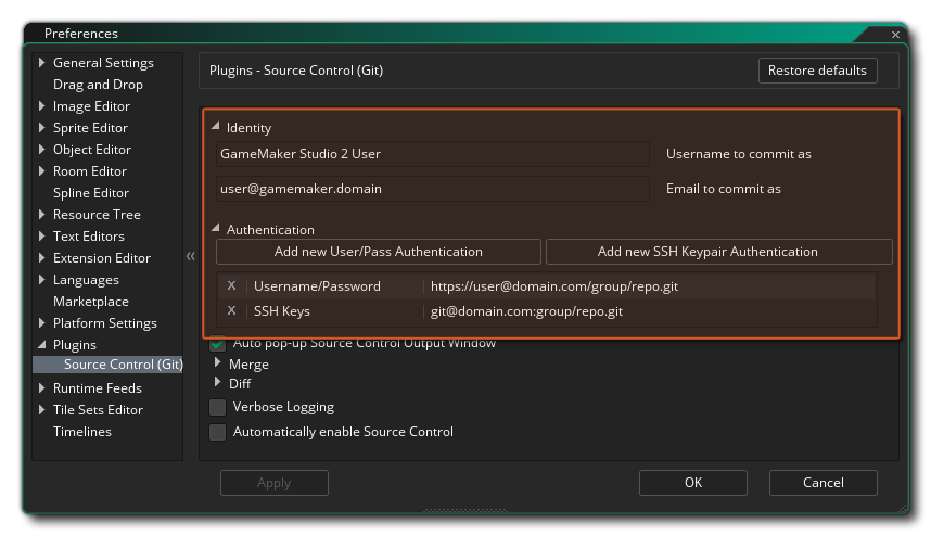 Préférences d'identité SCM
