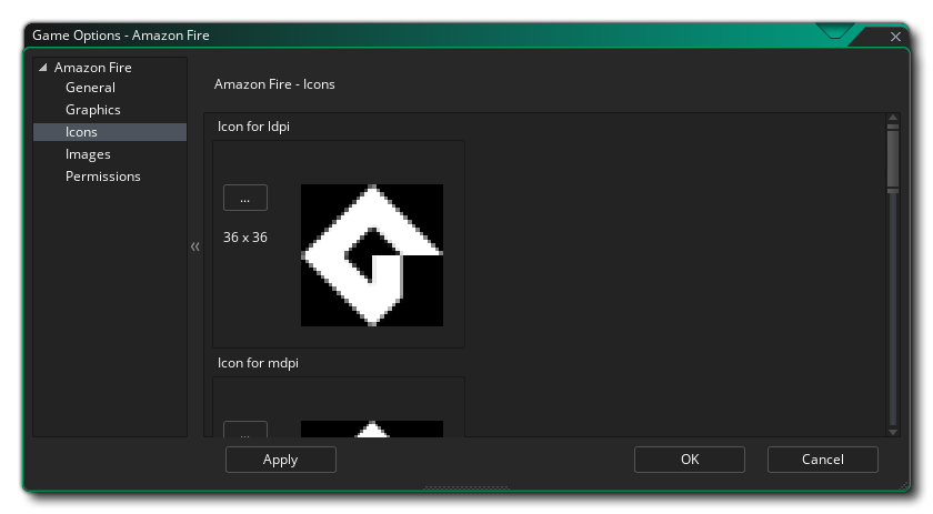 Options des icônes Amazon Fire