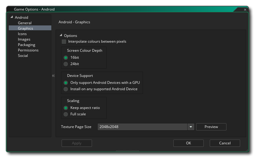 Options graphiques Android