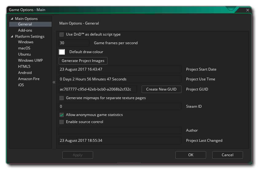 Options de jeu générales