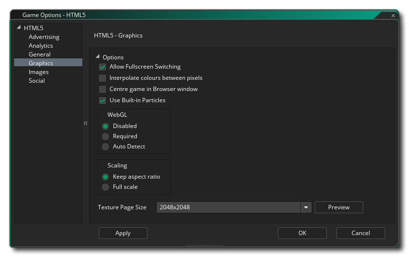 Options graphiques HTML5