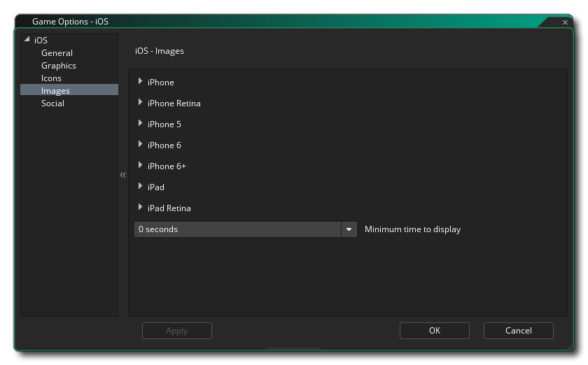 Options d'écrans de démarrage d'images iOS