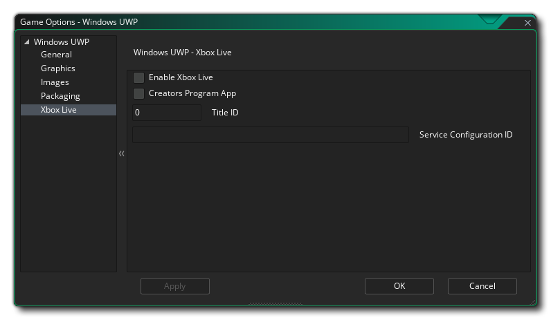 Options Live UWP XBox