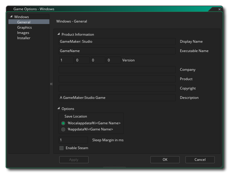 Options générales Windows
