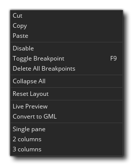 Menu RMB de l'espace de travail DnD™